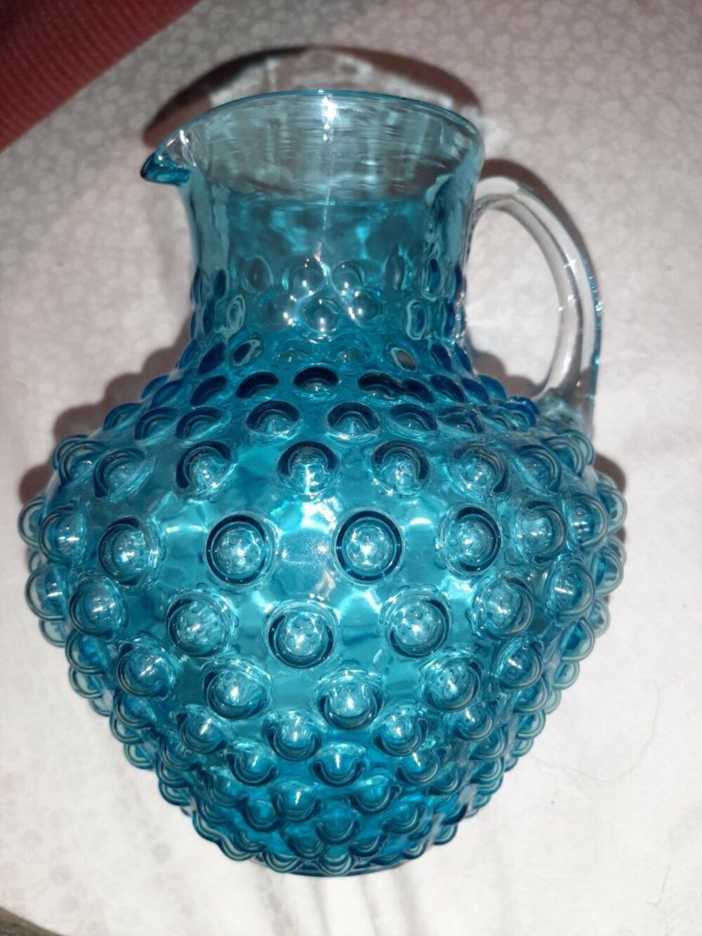 Fenton blue coin dot glass pitcher